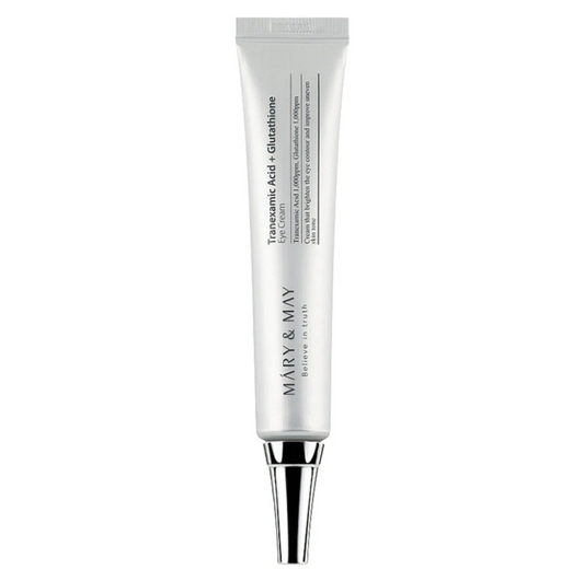 Crème contour des yeux Mary&May à l'acide tranexamique et au glutathion. Éclaircit les cernes, unifie et régénère. Soin anti-pigmentaire K-beauty.