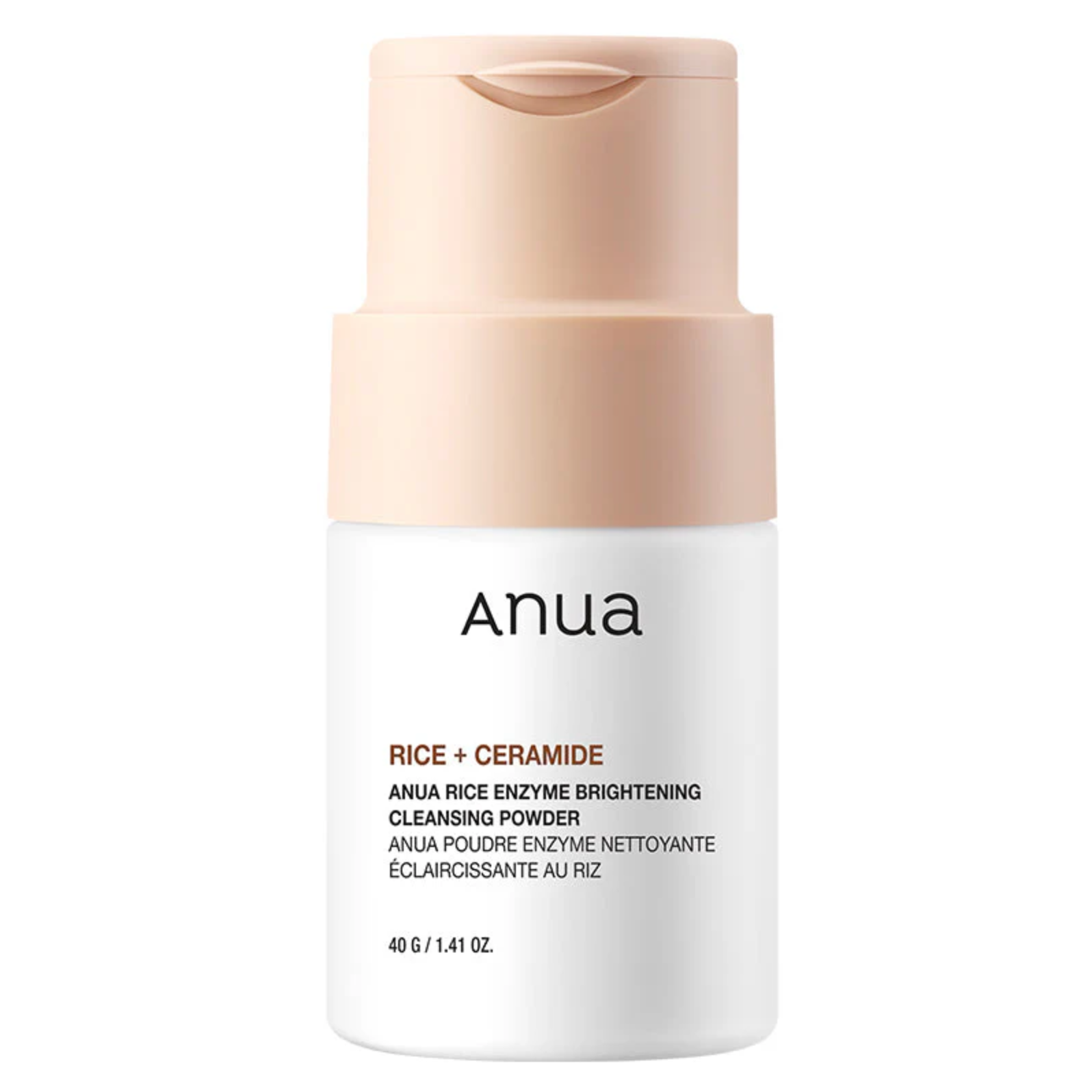 Poudre nettoyante enzymatique au riz Anua. Nettoie et exfolie en douceur en un geste. Éclat immédiat. Format original K-beauty. 