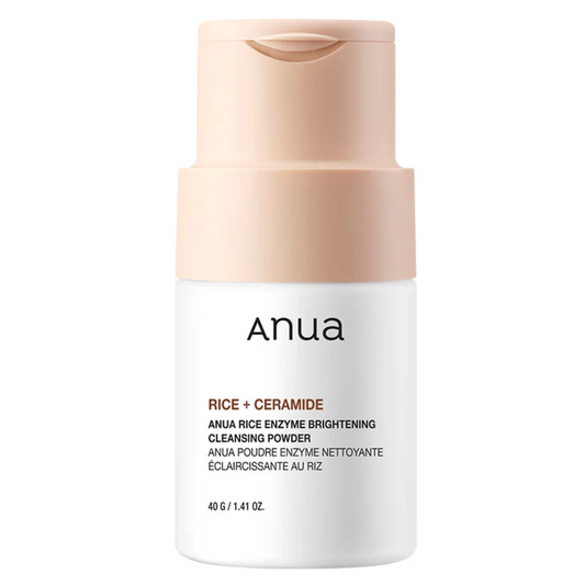 Poudre nettoyante enzymatique au riz Anua. Nettoie et exfolie en douceur en un geste. Éclat immédiat. Format original K-beauty. 